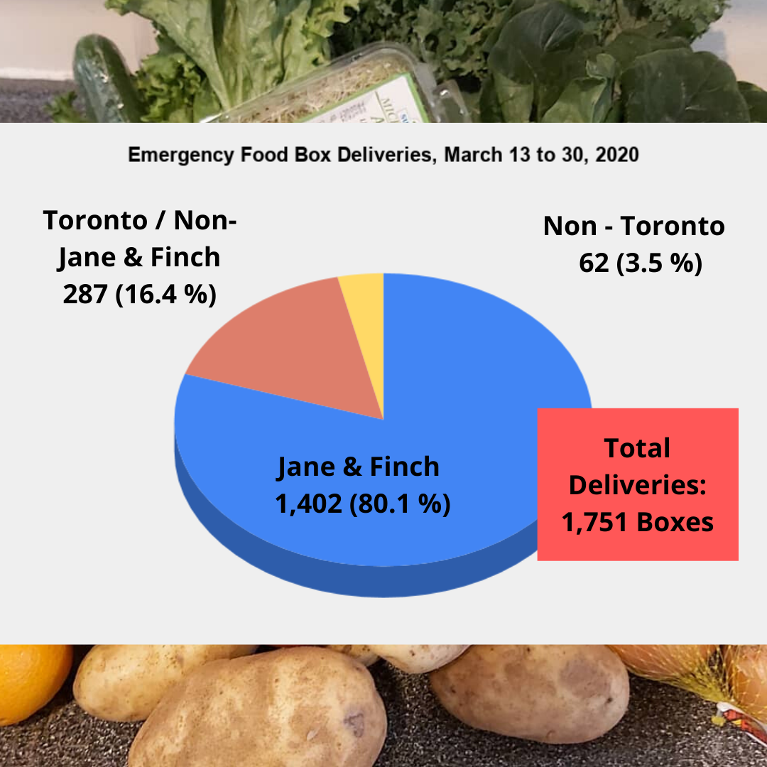 Chart describing numbers fo food box delvieries in Jane Finch and Toronto